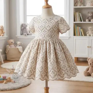 Bomullstyg EMBROIDERY Lilian natural