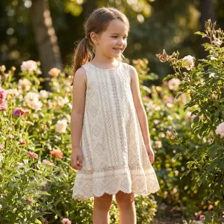 Bomullstyg EMBROIDERY Lilian beige