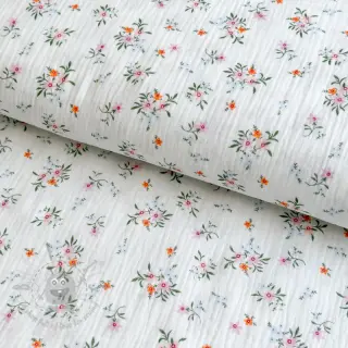 Dubbelgasväv/muslin Flowers white ORGANIC