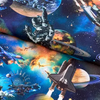 Bomullstyg Space navy digital print