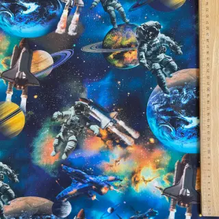 Bavlnená látka Space navy digital print