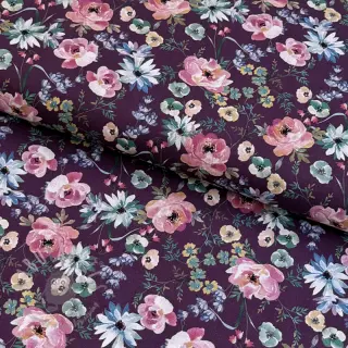 Bomullstyg Flowers Anabell dark purple digital print