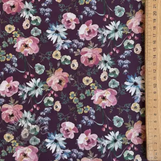 Bomullstyg Flowers Anabell dark purple digital print