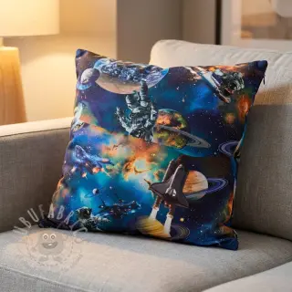 Bomullstyg Space navy digital print
