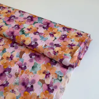 Viskos LUREX Flowers purple orange digital print