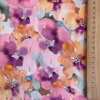 Viskos LUREX Flowers purple orange digital print