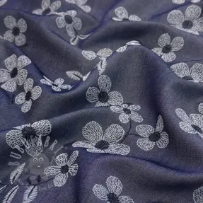 Bomullstyg JEANS Chambre LUXURY JACQUARD Flowers dark blue