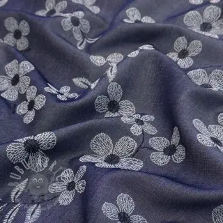 Bomullstyg JEANS Chambre LUXURY JACQUARD Flowers dark blue
