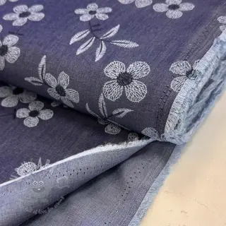 Bomullstyg JEANS Chambre LUXURY JACQUARD Flowers dark blue
