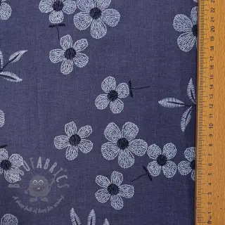 Bomullstyg JEANS Chambre LUXURY JACQUARD Flowers dark blue