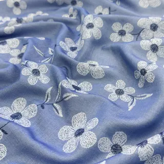 Bavlnená látka JEANS Chambre LUXURY JACQUARD Flowers jeans