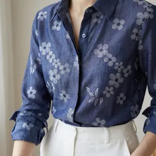 Bavlnená látka JEANS Chambre LUXURY JACQUARD Flowers dark blue