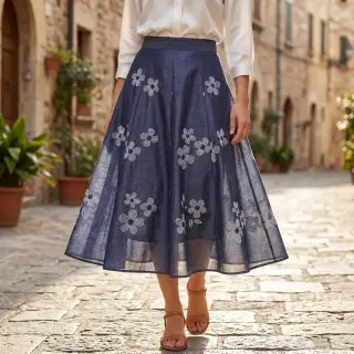 Bavlnená látka JEANS Chambre LUXURY JACQUARD Flowers dark blue
