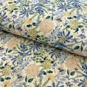Jersey med lin Flowers ecru blue digital print