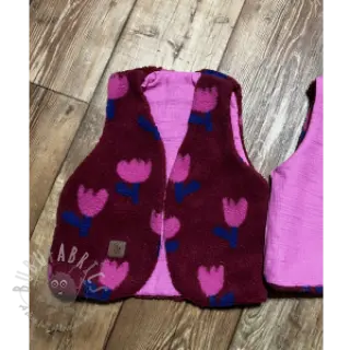 Kappmaterial TEDDY JACQUARD Tulips dark red