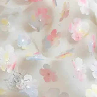 Tyll till TUTU-kjol RETRO Flowers light blue