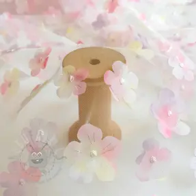 Tyll till TUTU-kjol RETRO Flowers light pink
