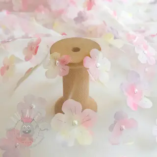 Tyll till TUTU-kjol RETRO Flowers light pink