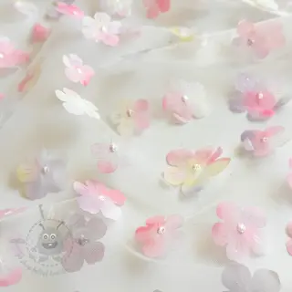 Tyll till TUTU-kjol RETRO Flowers light pink