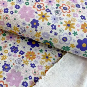 Kardat sweatshirttyg Glitter flowers ecru melange