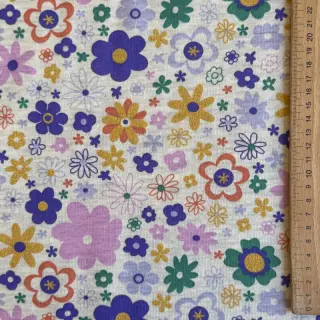 Teplákovina počesaná Glitter flowers ecru melange
