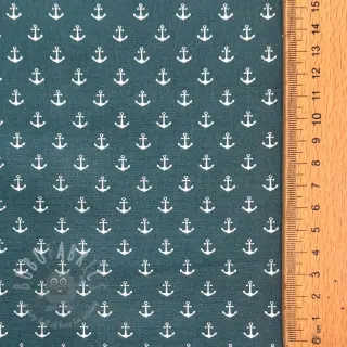 Bomullstyg Petit anchors petrol