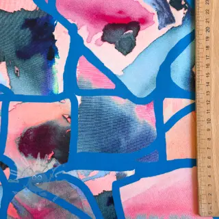 Bomullstyg SATIN Resonate blue digital print