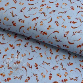 Dubbelgasväv/muslin Leaves field light blue