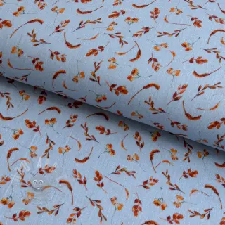 Dubbelgasväv/muslin Leaves field light blue