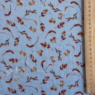 Dubbelgasväv/muslin Leaves field light blue
