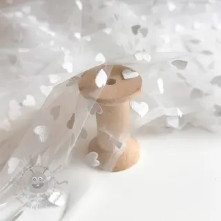 Tyll till TUTU-kjol Flock shiny hearts offwhite