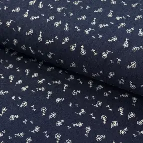 JEANS STRETCH Small retro flowers dark blue