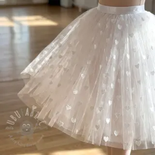 Tyll till TUTU-kjol Flock shiny hearts offwhite