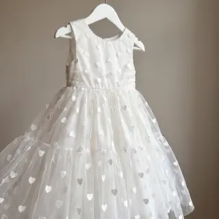 Tyl na TUTU Flock shiny hearts offwhite