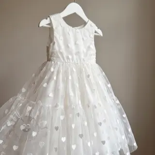 Tyll till TUTU-kjol Flock shiny hearts offwhite