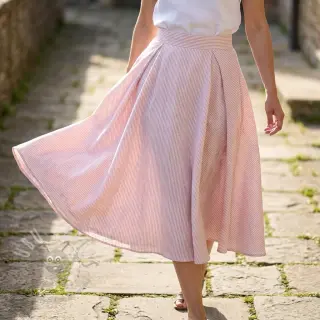 Lin med bomull Stripe rose