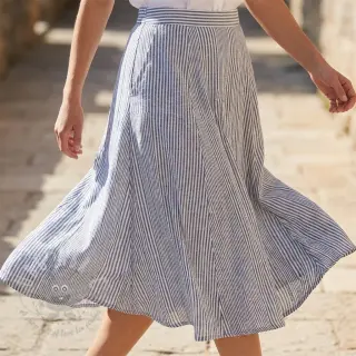 Lin med bomull Stripe navy