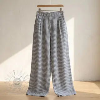 Lin med bomull Stripe navy