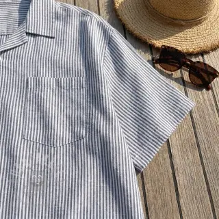 Lin med bomull Stripe navy