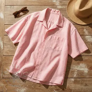 Lin med bomull Stripe salmon