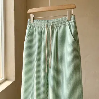 Ľan s bavlnou Stripe dark green
