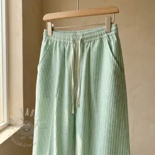 Lin med bomull Stripe dark green