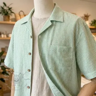 Lin med bomull Stripe dark green