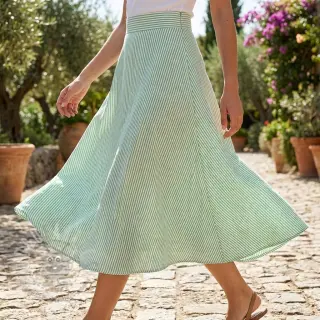 Lin med bomull Stripe dark green