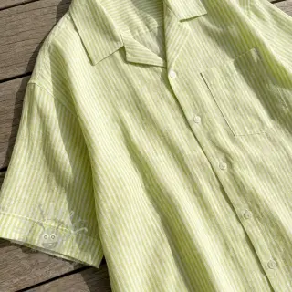 Lin med bomull Stripe lime