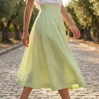 Lin med bomull Stripe lime
