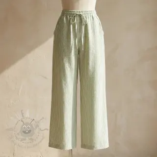 Lin med bomull Stripe green