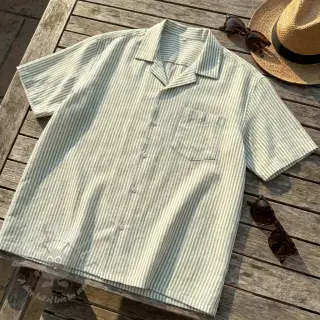 Lin med bomull Stripe green