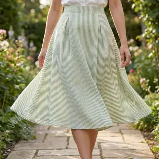 Lin med bomull Stripe green