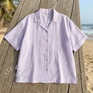 Lin med bomull Stripe purple